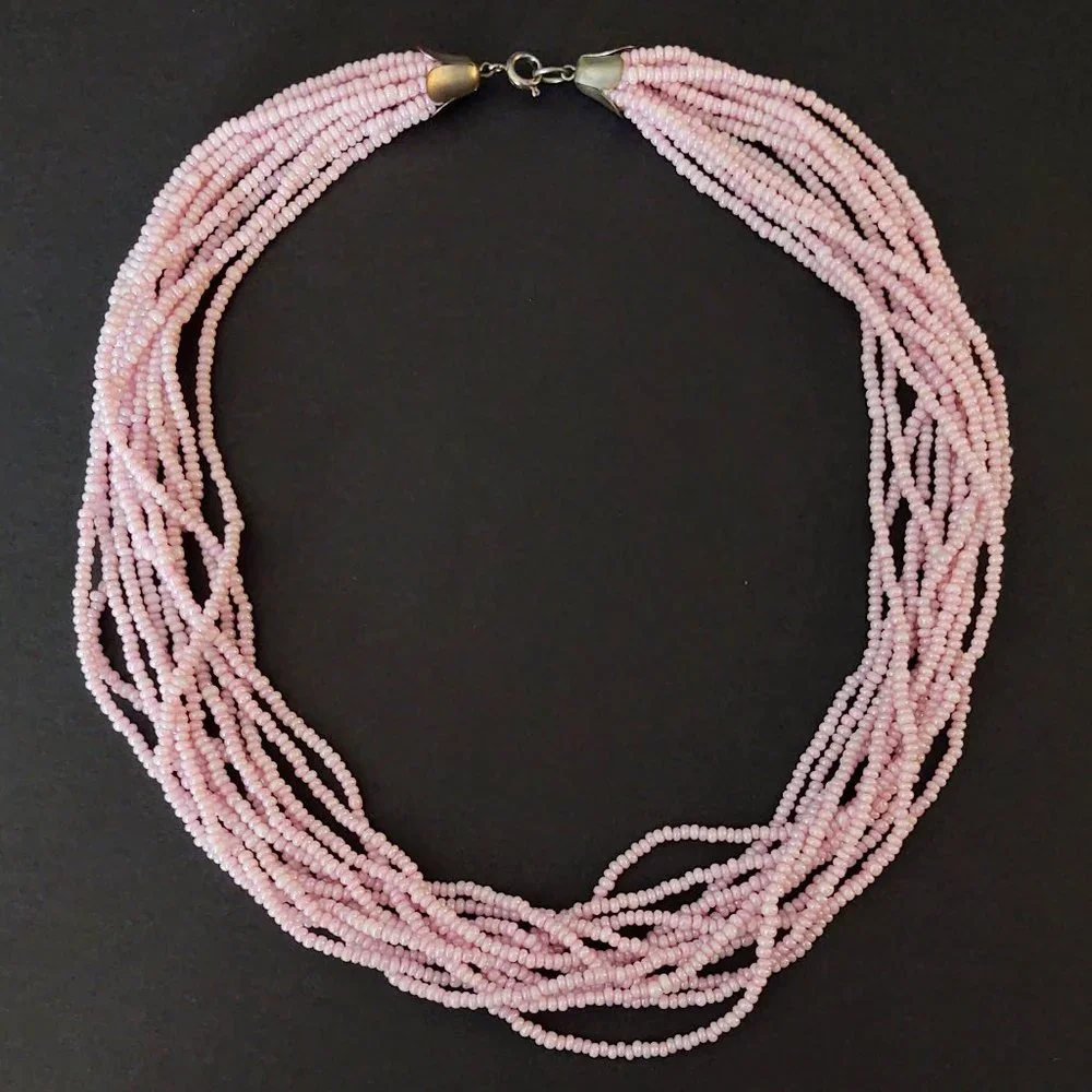 Ballet pink multi strand seed bead necklace